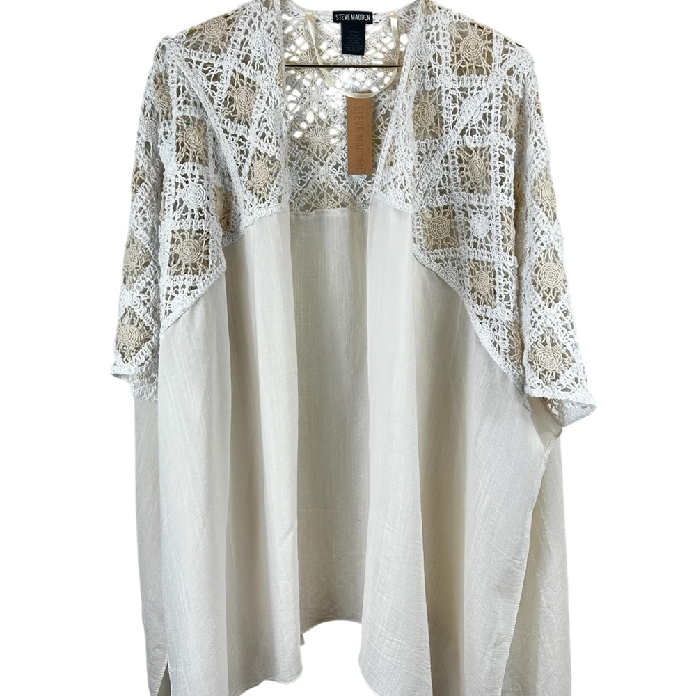 Steve Madden Women's Two-Tone Crochet Yoke Kimono Cover-Up NEW